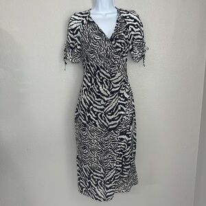 NEW All Saints Carla Remix Zebra Print Midi Dress Size XS White/Black